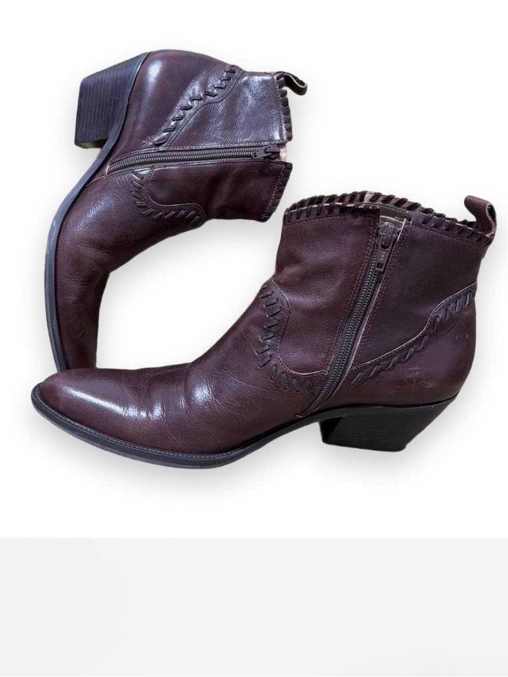 Gianni Bini Dark Brown (Burgundy) Leather Western Ankle Booties Sz 9.5M Braided